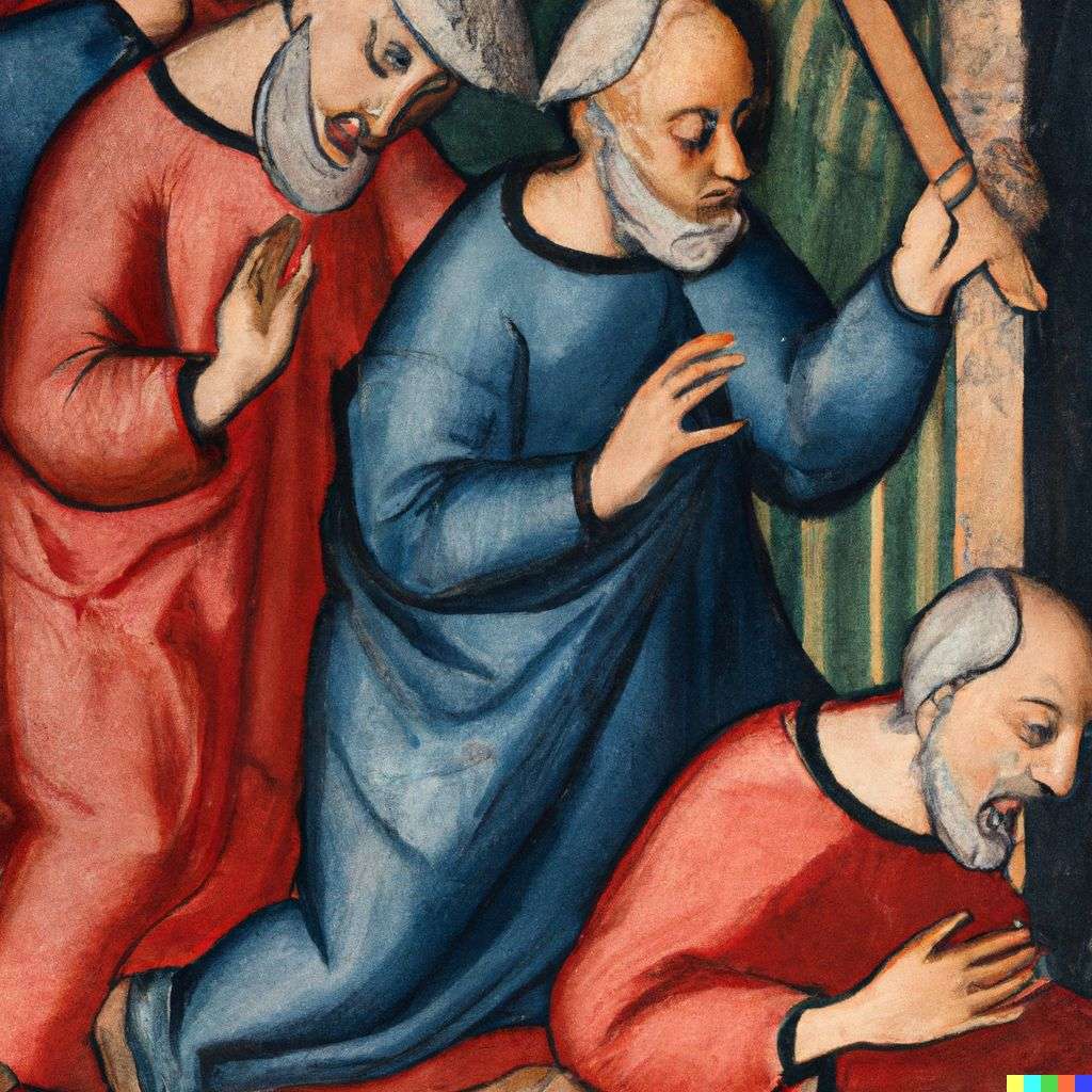 a representation of anxiety, painting from the 14th century